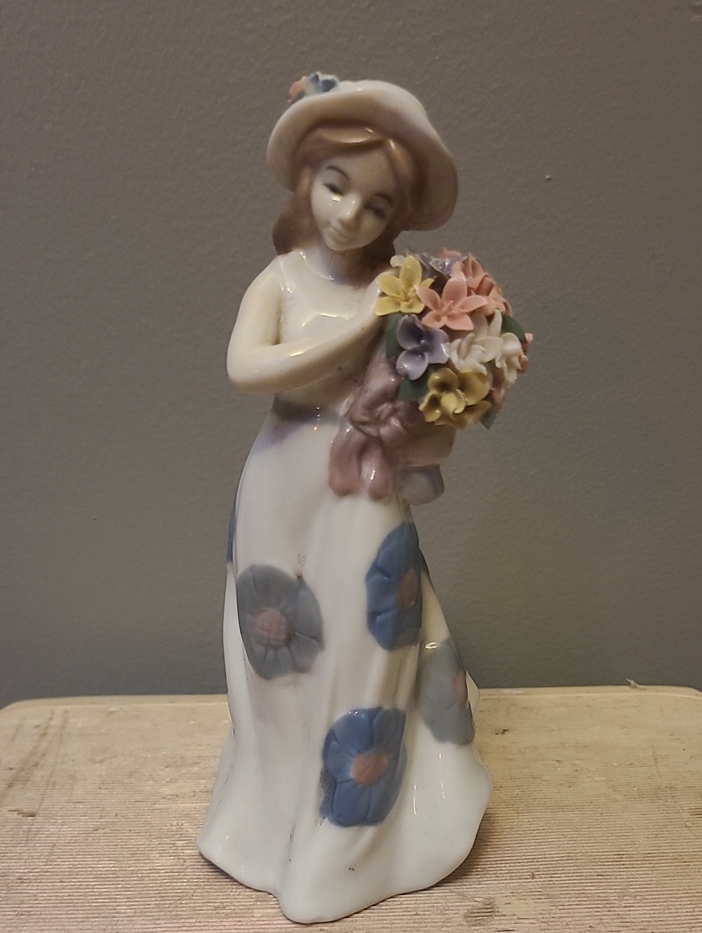 MALLORCA Figurine By Studio Spain Porcelain Girl-Cindy with Flowers 8"